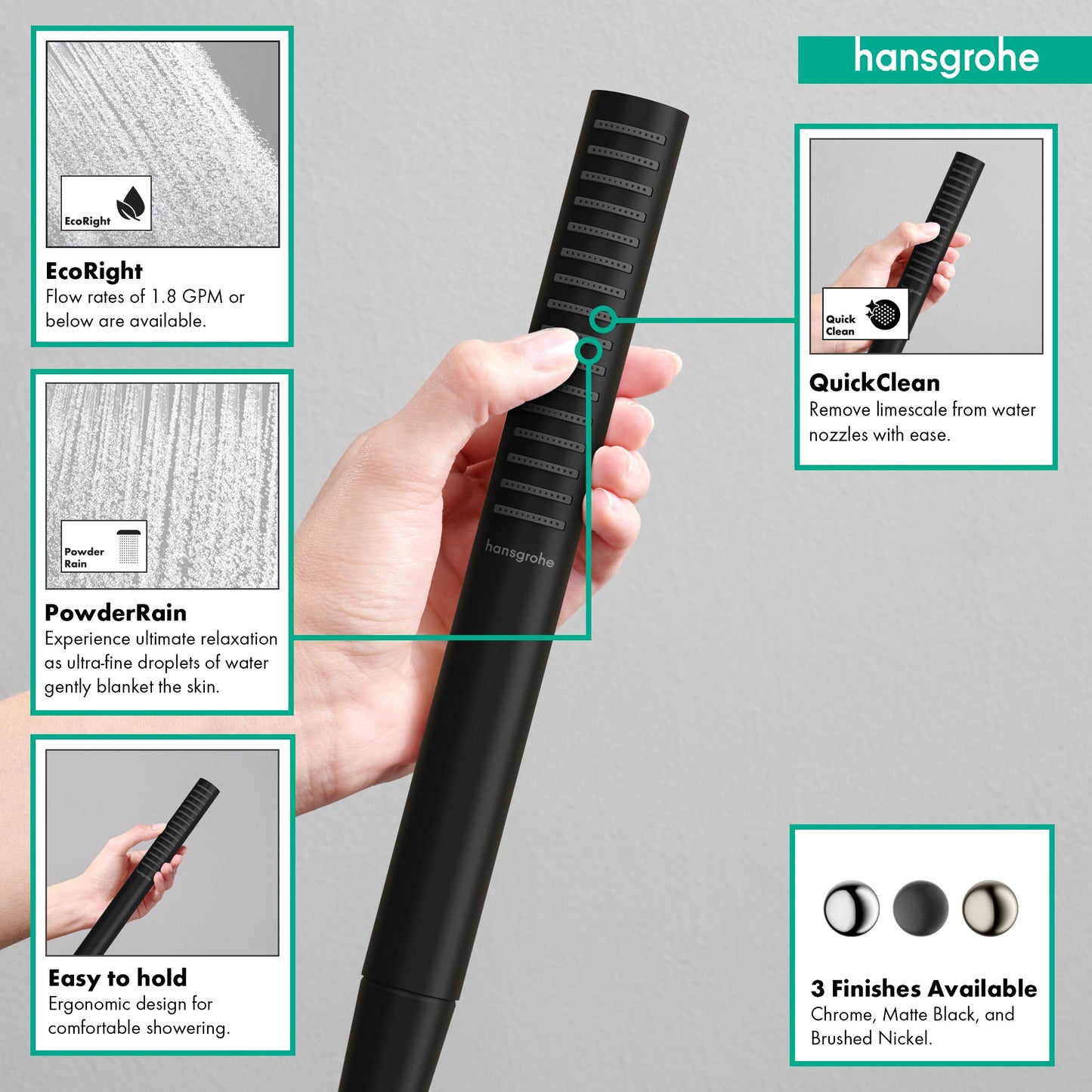 hansgrohe Pulsify S Baton Handshower 100 1-Jet, 1.75 GPM