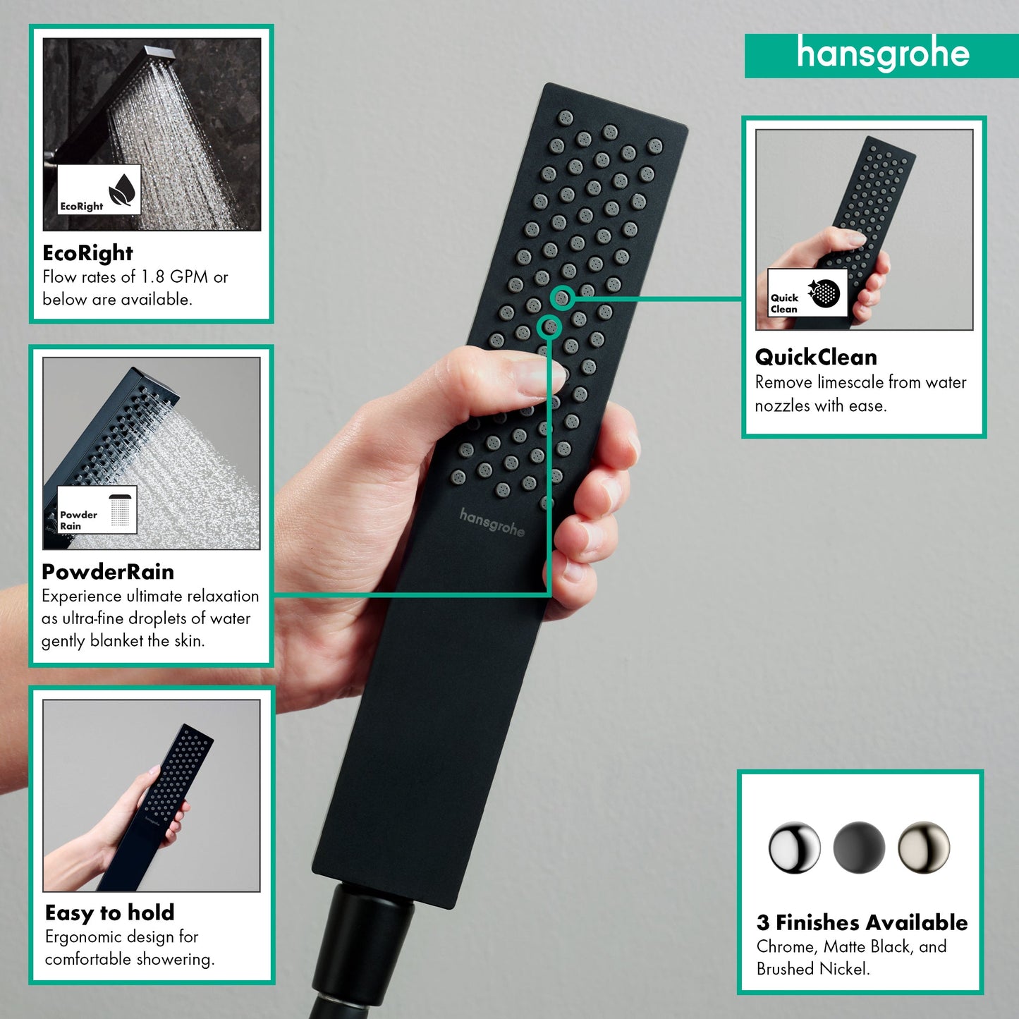 hansgrohe Pulsify E Baton Handshower 100 1-Jet, 1.75 GPM