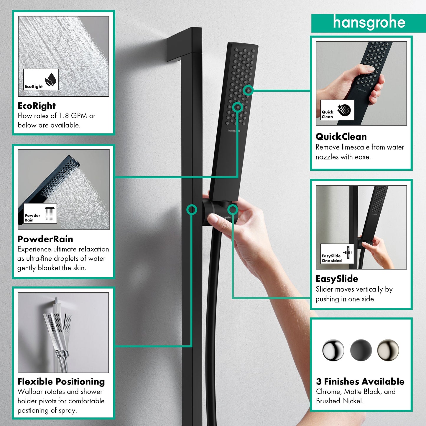hansgrohe Pulsify E Wallbar Set 100 1-Jet 24", 2.5 GPM