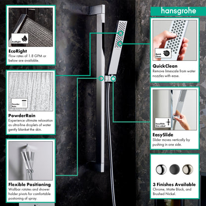 hansgrohe Pulsify E Wallbar Set 100 3-Jet 24", 1.75 GPM