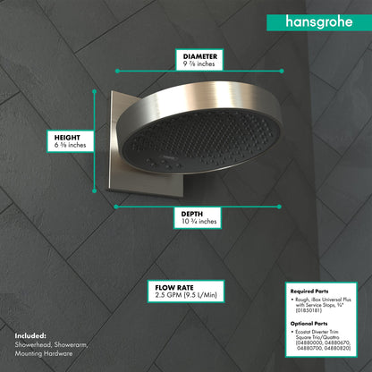 hansgrohe Rainfinity Showerhead 250 3-Jet with Wall Connector Trim, 2.5 GPM