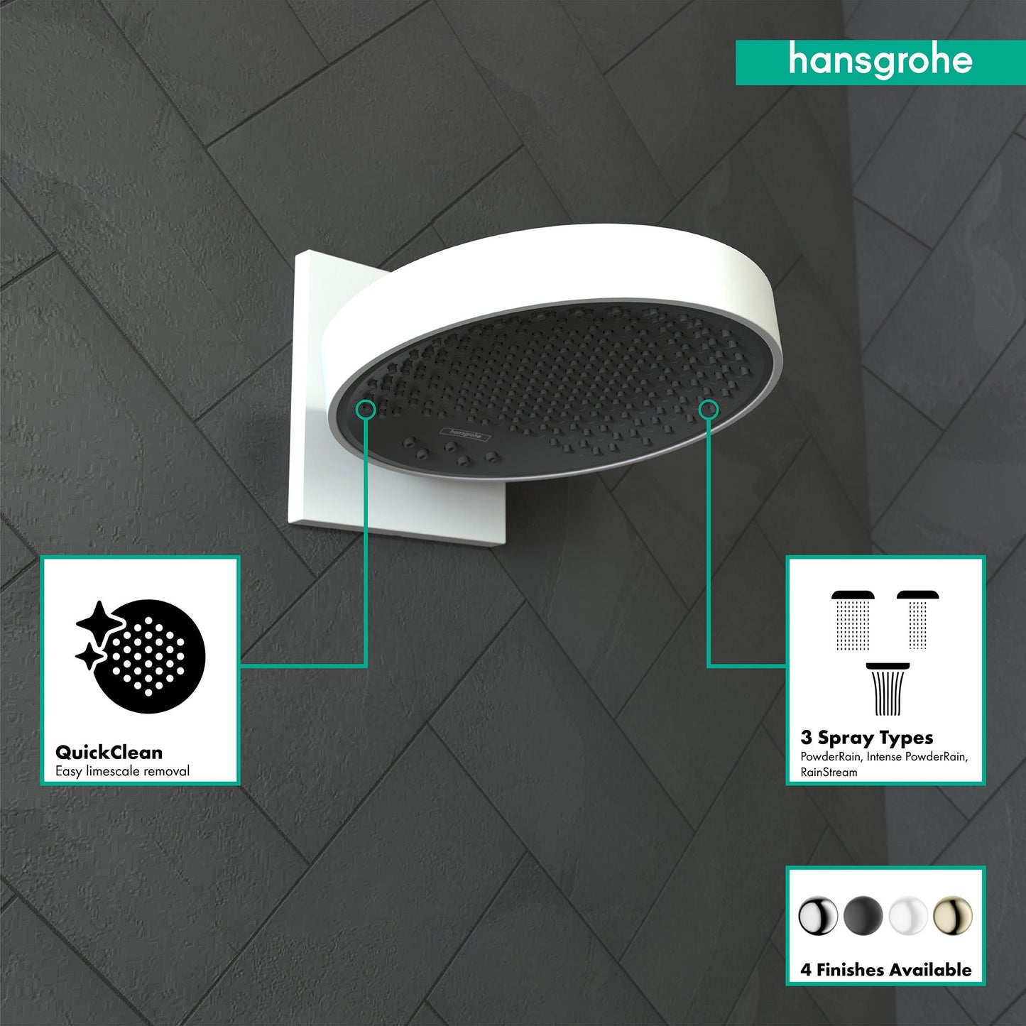 hansgrohe Rainfinity Showerhead 250 3-Jet with Wall Connector Trim, 1.75 GPM