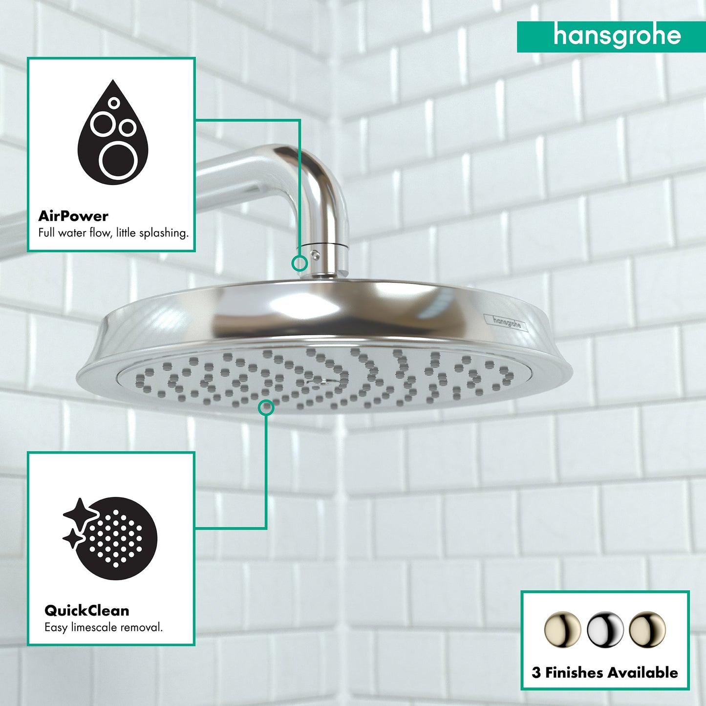 hansgrohe Raindance Classic Showerhead 180 1-Jet, 2.5 GPM