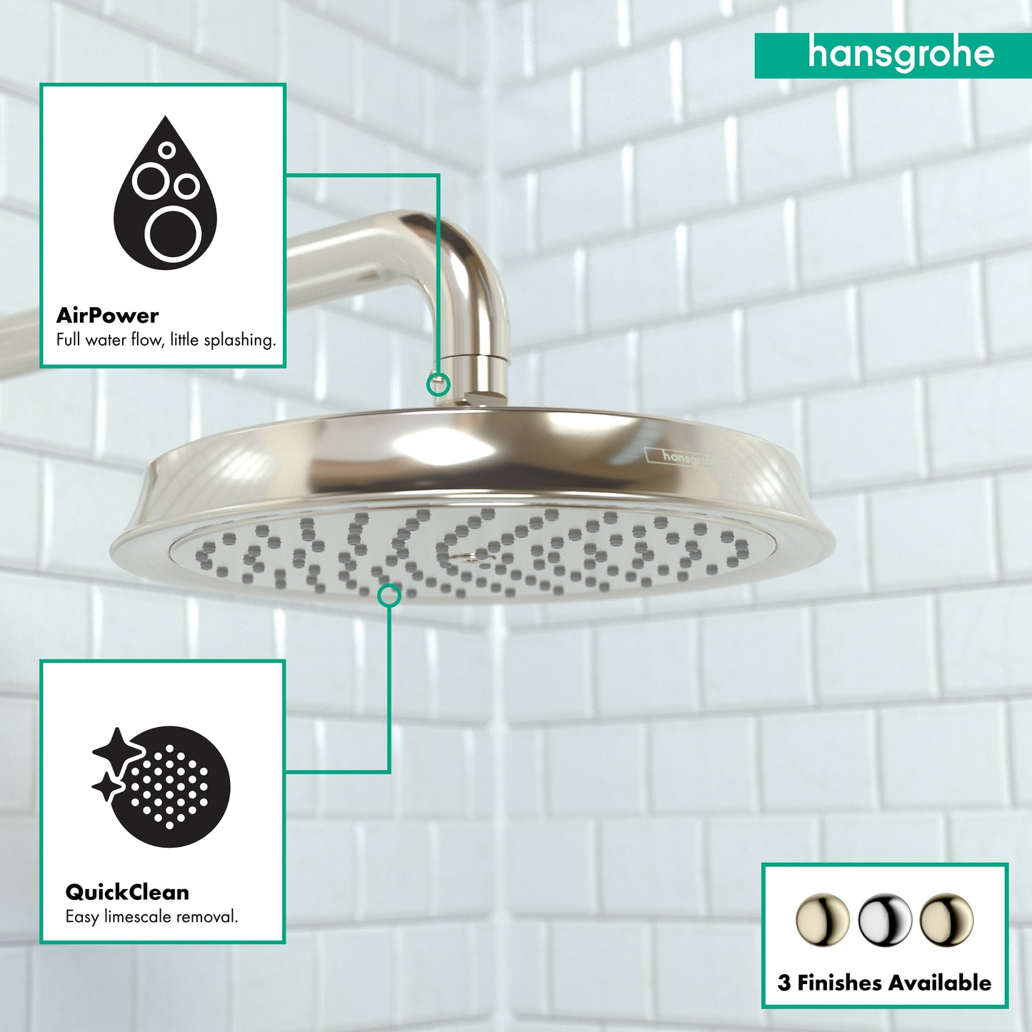 hansgrohe Raindance Classic Showerhead 180 1-Jet, 2.5 GPM