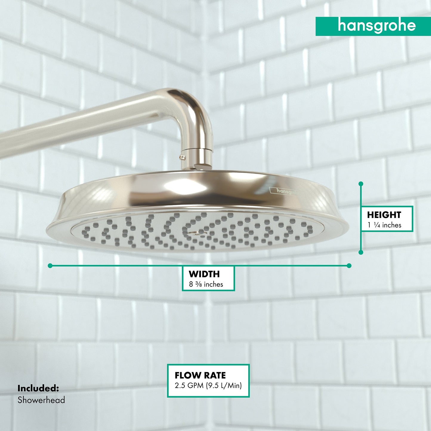 hansgrohe Raindance Classic Showerhead 180 1-Jet, 2.5 GPM