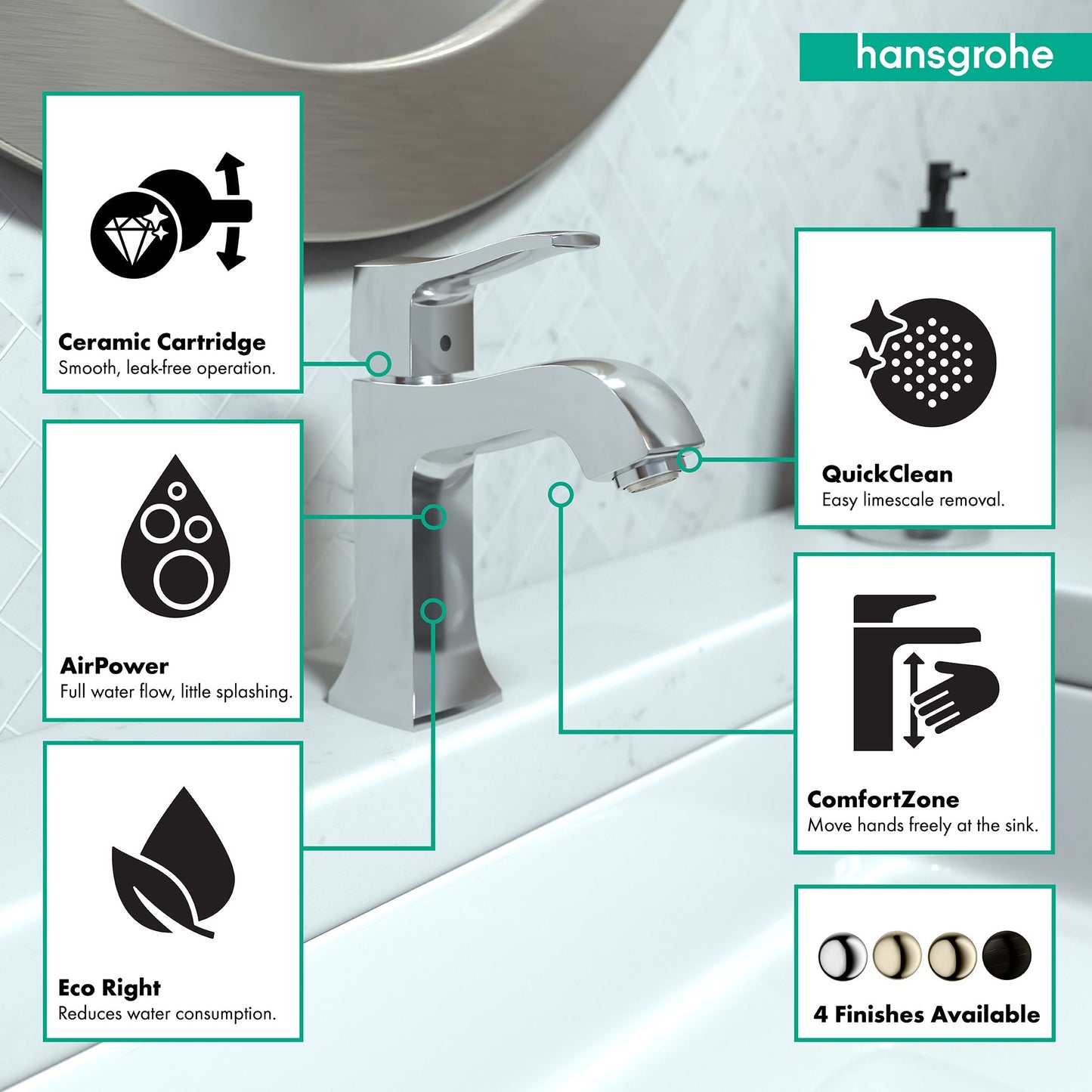 hansgrohe Metris C Single-Hole Faucet 100 with Pop-Up Drain, 1.2 GPM
