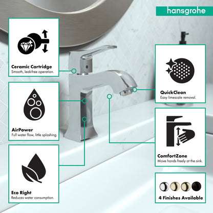 hansgrohe Metris C Single-Hole Faucet 100 with Pop-Up Drain, 1.2 GPM