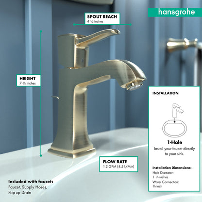 hansgrohe Metropol Classic Single-Hole Faucet 110 with Pop-Up Drain, 1.2 GPM