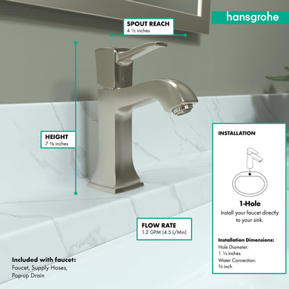 hansgrohe Metropol Classic Single-Hole Faucet 110 with Pop-Up Drain, 1.2 GPM