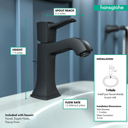 hansgrohe Metropol Classic Single-Hole Faucet 110 with Pop-Up Drain, 1.2 GPM