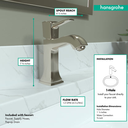 hansgrohe Metropol Classic Single-Hole Faucet 110 with Pop-Up Drain, 1.2 GPM