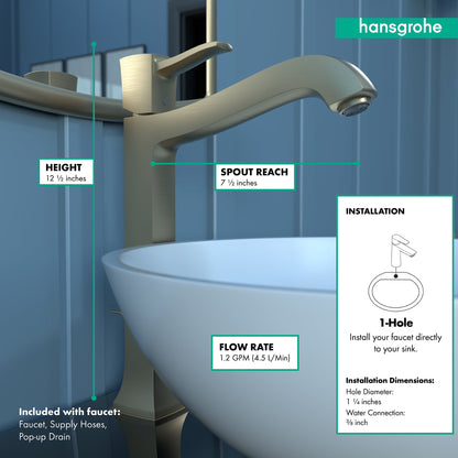 hansgrohe Metropol Classic Single-Hole Faucet 260 with Pop-Up Drain, 1.2 GPM