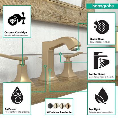 hansgrohe Metropol Classic Widespread Faucet 110 with Lever Handles and Pop-Up Drain, 1.2 GPM
