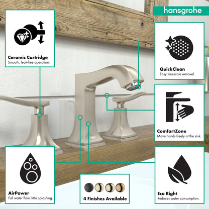 hansgrohe Metropol Classic Widespread Faucet 110 with Lever Handles and Pop-Up Drain, 1.2 GPM