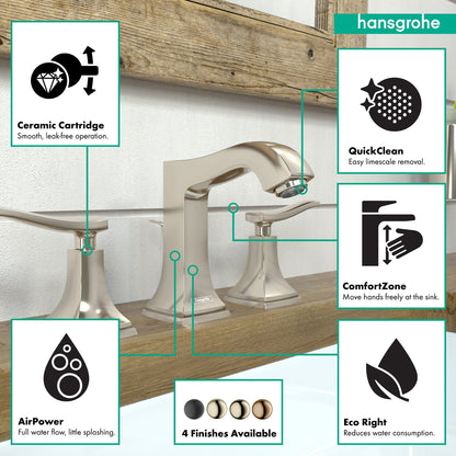 hansgrohe Metropol Classic Widespread Faucet 110 with Lever Handles and Pop-Up Drain, 1.2 GPM