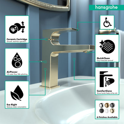 hansgrohe Metropol Single-Hole Faucet 110 with Lever Handle and Pop-Up Drain, 1.2 GPM