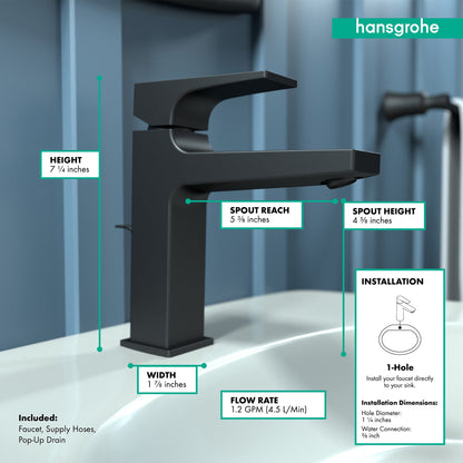 hansgrohe Metropol Single-Hole Faucet 110 with Lever Handle and Pop-Up Drain, 1.2 GPM