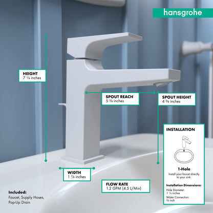 hansgrohe Metropol Single-Hole Faucet 110 with Lever Handle and Pop-Up Drain, 1.2 GPM