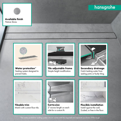 hansgrohe RainDrain Rock Trim Flex 39 3/8" Cut to Size and Tileable