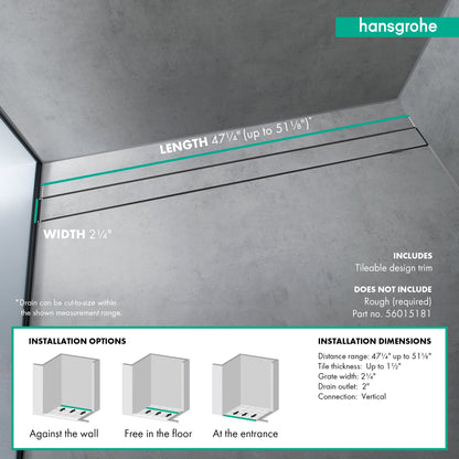 hansgrohe RainDrain Rock Trim Flex 47 1/4" Cut to Size and Tileable