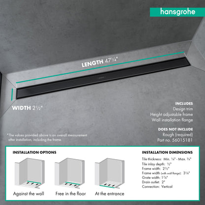 hansgrohe RainDrain Match Trim 47 1/4" with Height Adjustable Frame