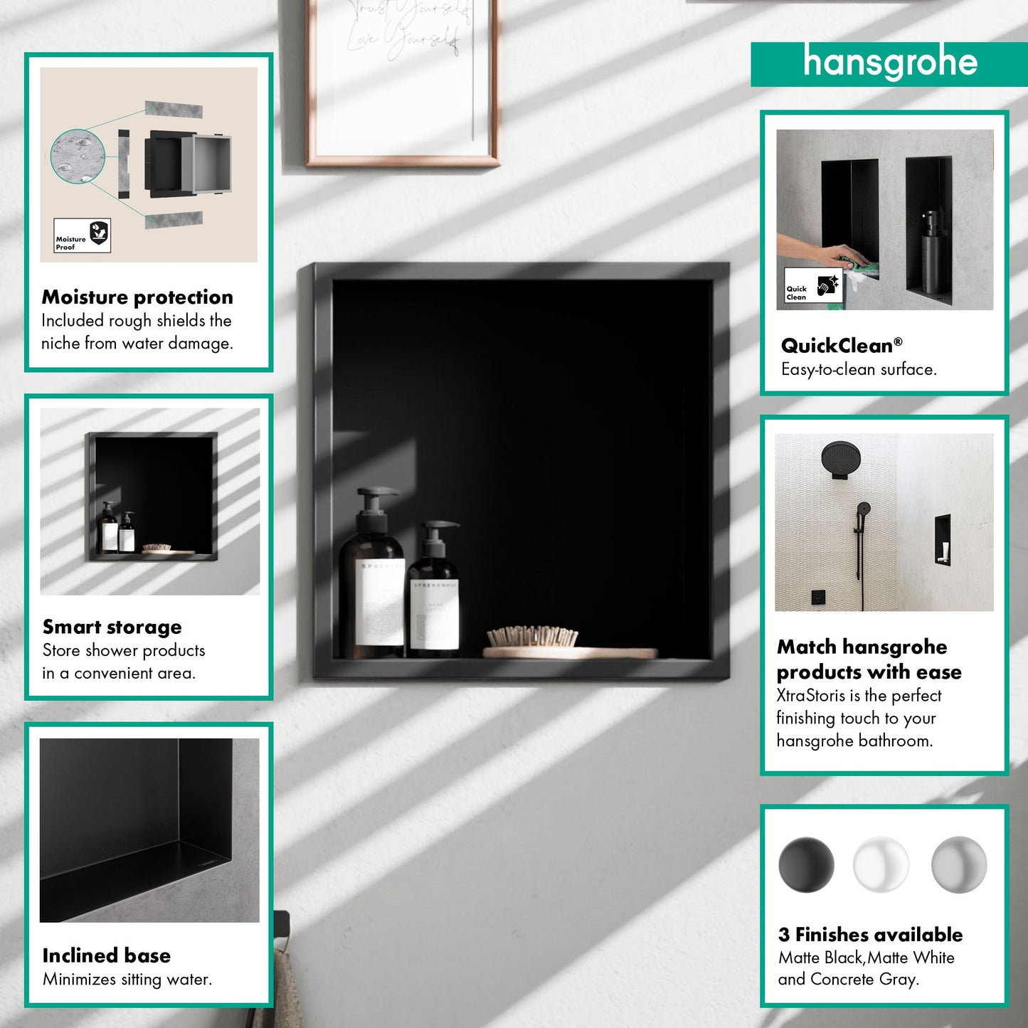 hansgrohe XtraStoris Original Wall Niche with Integrated Frame 12"x 12"x 4"