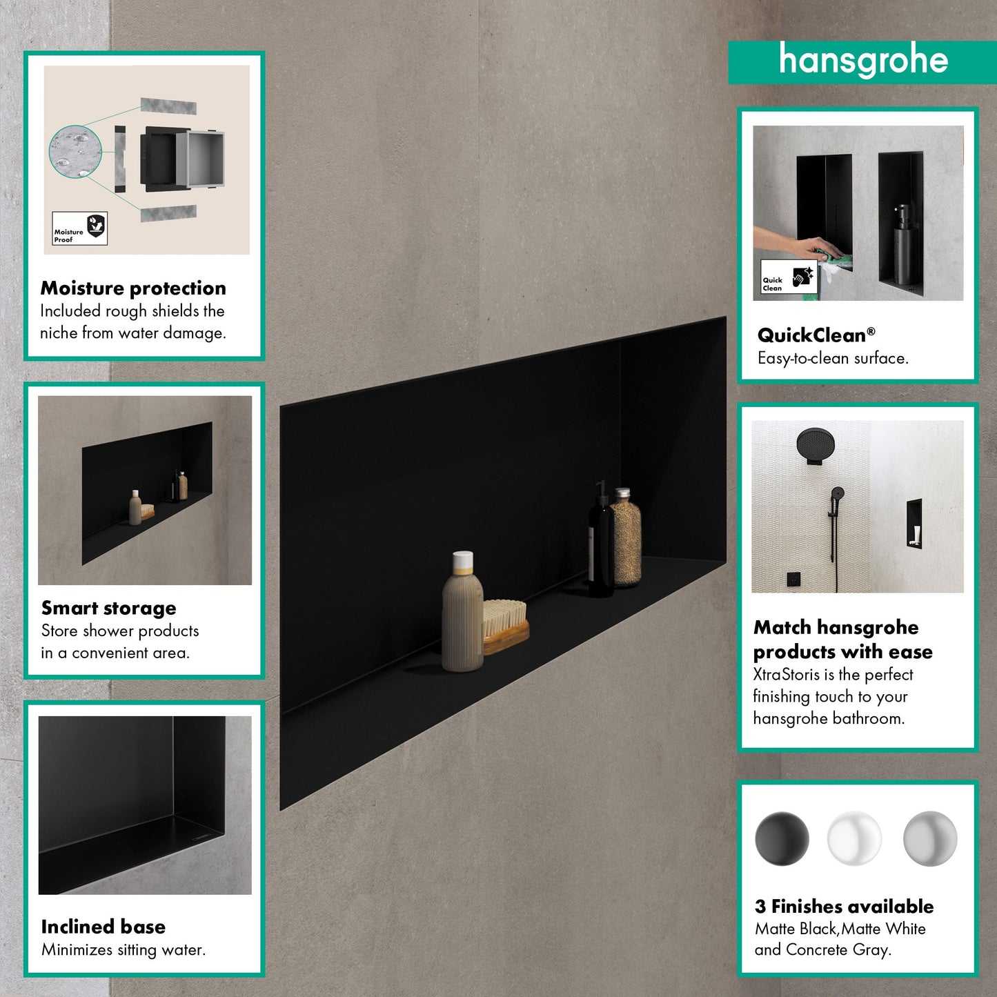 hansgrohe XtraStoris Original Wall Niche with Integrated Frame 12"x 36"x 4"