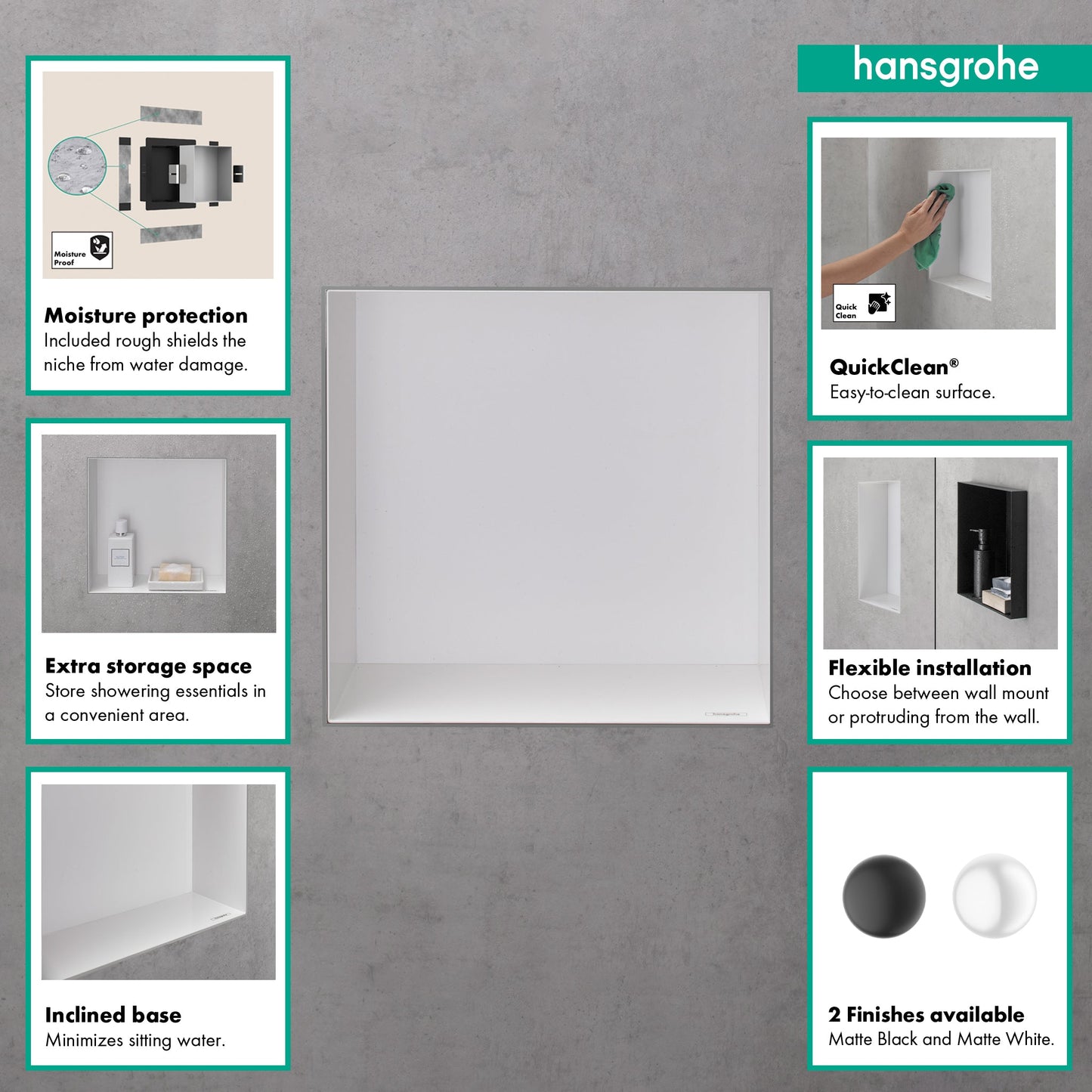 hansgrohe XtraStoris Minimalistic Wall Niche with Open Frame 12"x 12"x 4"