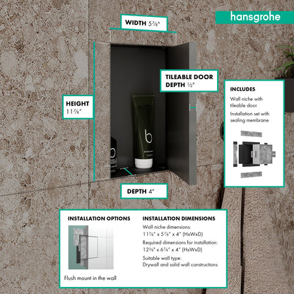 hansgrohe XtraStoris Rock Wall Niche with Tileable Door 12"x 6"x 4"