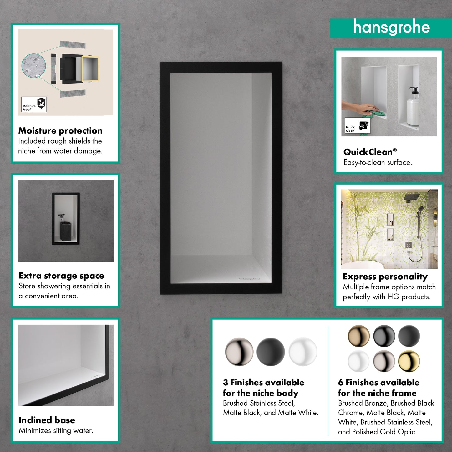hansgrohe XtraStoris Individual Wall Niche Matte White with Design Frame 12"x 6"x 4"