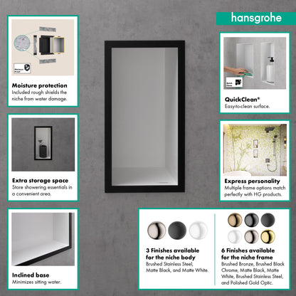 hansgrohe XtraStoris Individual Wall Niche Matte White with Design Frame 12"x 6"x 4"