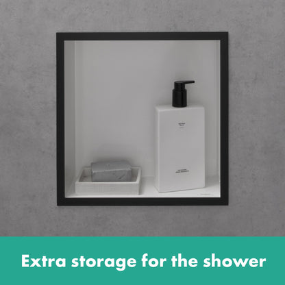 hansgrohe XtraStoris Individual Wall Niche Matte White with Design Frame 12"x 12"x 4"