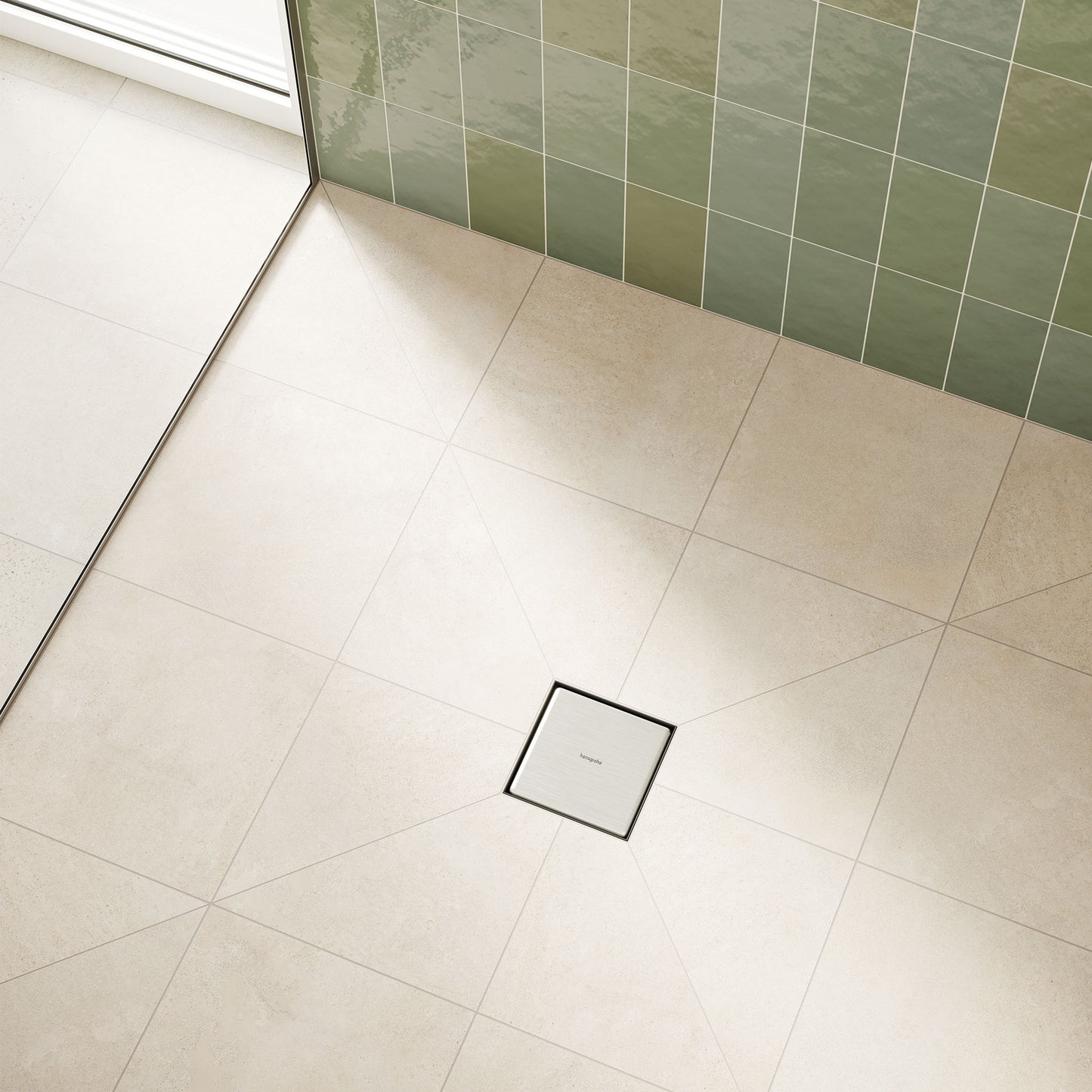 hansgrohe RainDrain Brilliance Point Drain Set 4"x 4" Trim Tileable Rear Cover and Rough