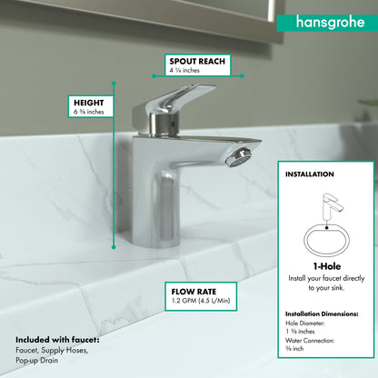 hansgrohe Logis Single-Hole Faucet 100 with Pop-Up Drain, 1.2 GPM