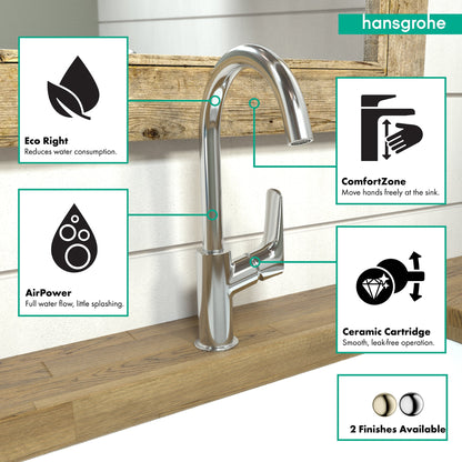 hansgrohe Logis Single-Hole Faucet 210 with Swivel Spout and Pop-Up Drain, 1.2 GPM