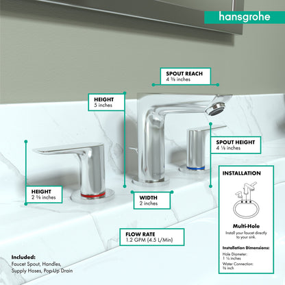 hansgrohe Talis E Widespread Faucet 150 with Pop-Up Drain, 1.2 GPM