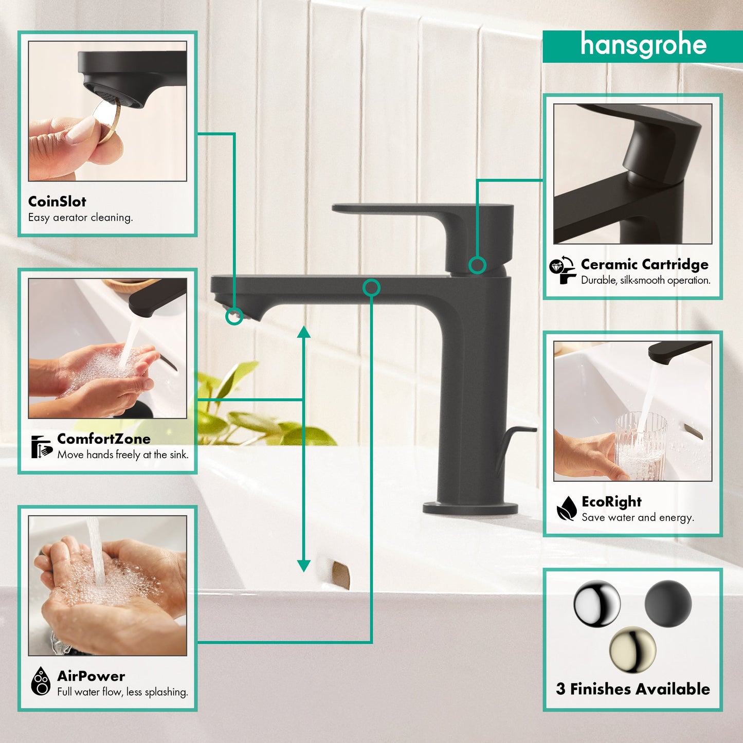 hansgrohe Rebris S Single-Hole Faucet 110 with Pop-Up Drain, 1.2 GPM