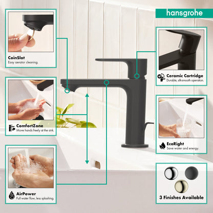 hansgrohe Rebris S Single-Hole Faucet 110 with Pop-Up Drain, 1.2 GPM