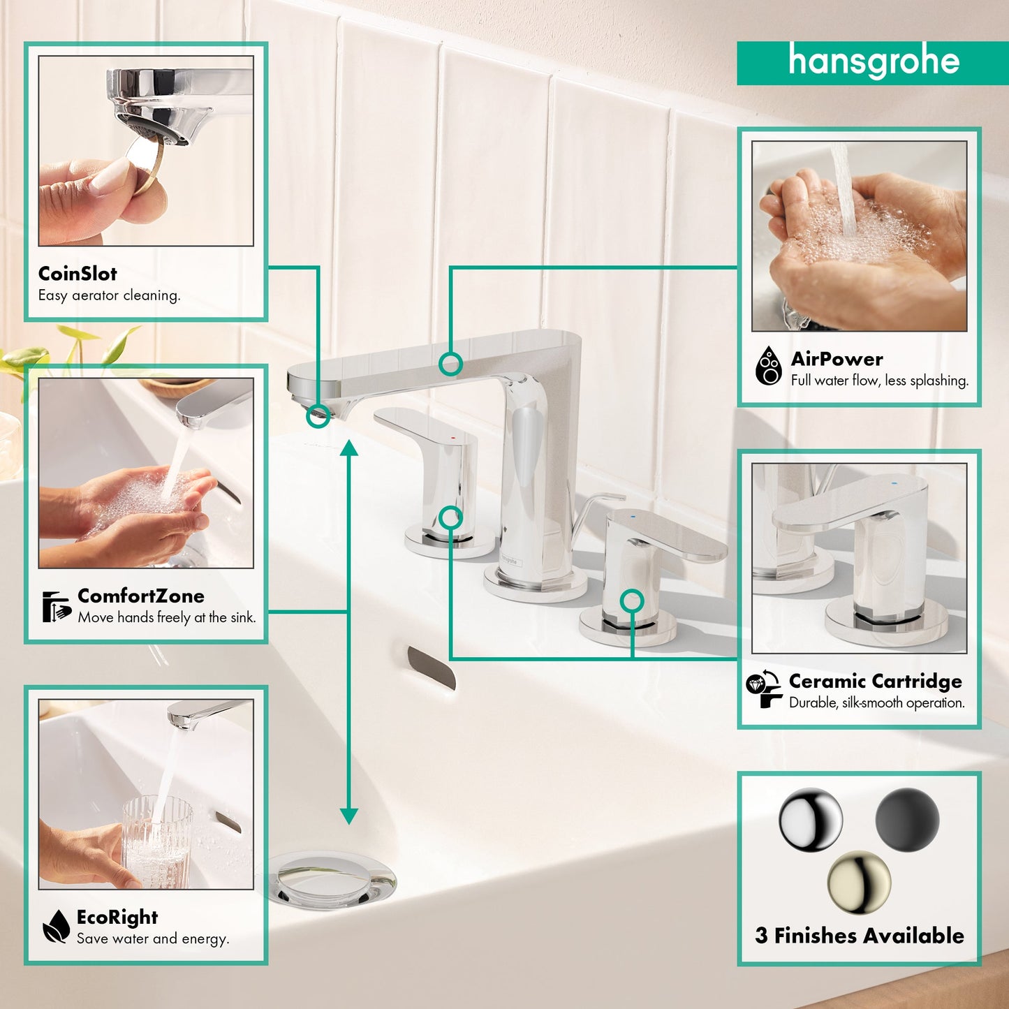 hansgrohe Rebris S Widespread Faucet 110 with Pop-Up Drain, 1.2 GPM