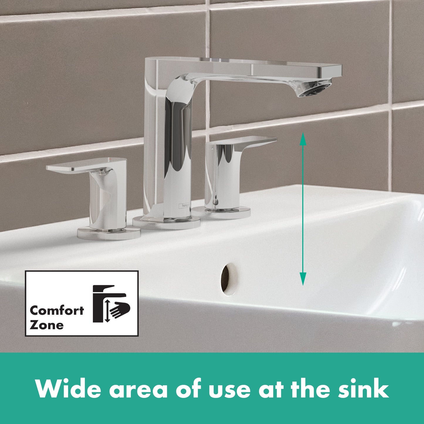 hansgrohe Rebris E Widespread Faucet 110 with Pop-Up Drain, 1.2 GPM