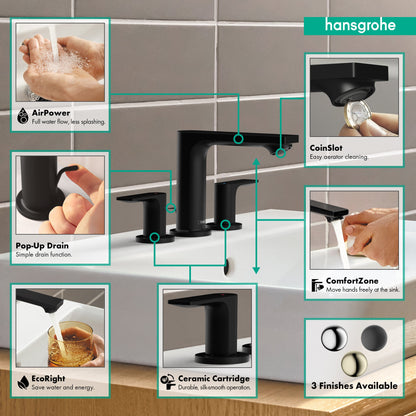 hansgrohe Rebris E Widespread Faucet 110 with Pop-Up Drain, 1.2 GPM