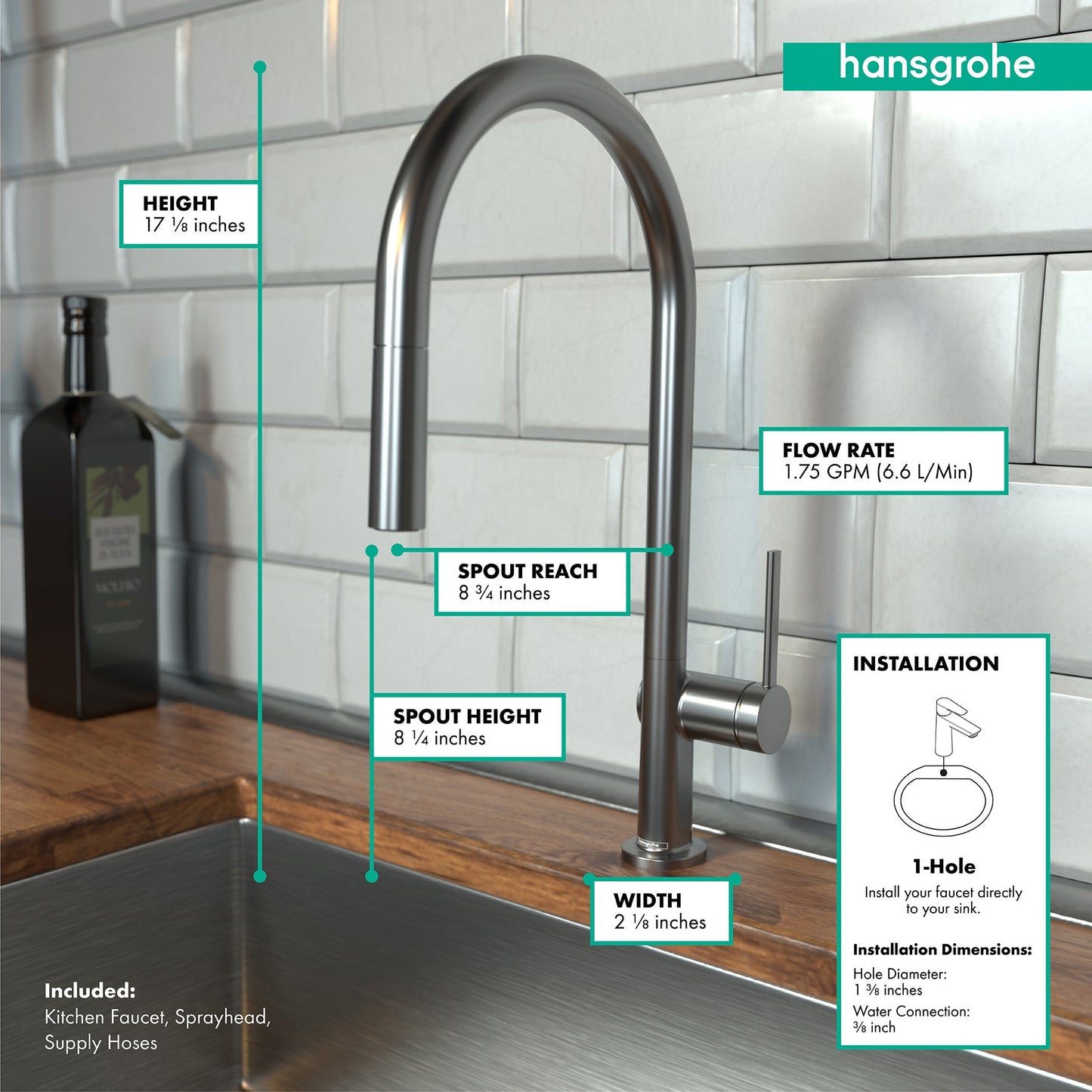 hansgrohe Talis N HighArc Kitchen Faucet, O-Style 2-Spray Pull-Down, 1.75 GPM