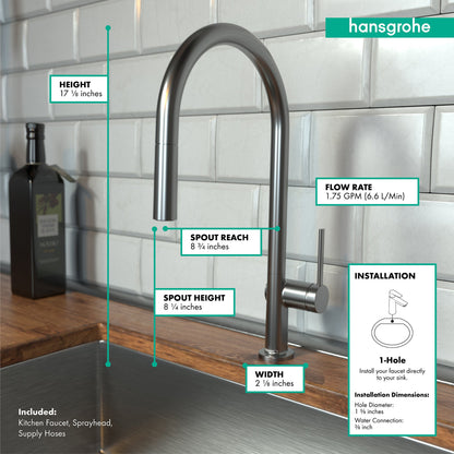 hansgrohe Talis N HighArc Kitchen Faucet, O-Style 2-Spray Pull-Down, 1.75 GPM