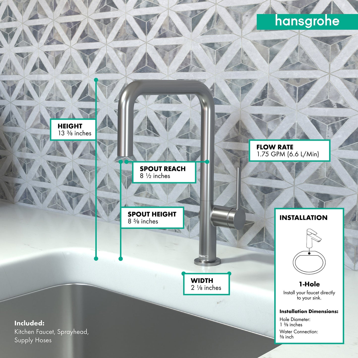 hansgrohe Talis N Kitchen Faucet, U-Style 1-Spray, 1.75 GPM