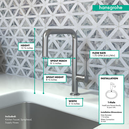 hansgrohe Talis N Kitchen Faucet, U-Style 1-Spray, 1.75 GPM