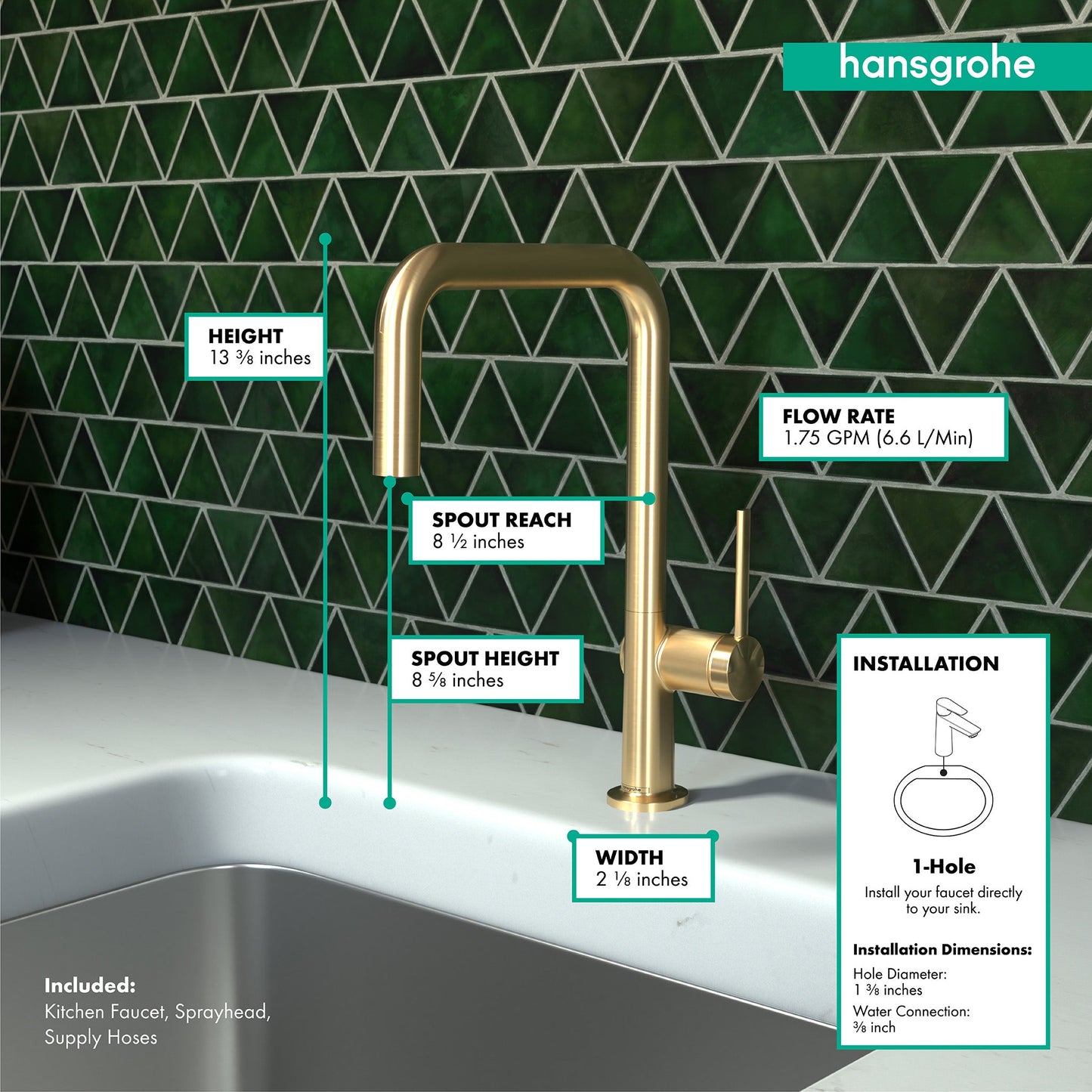 hansgrohe Talis N Kitchen Faucet, U-Style 1-Spray, 1.75 GPM