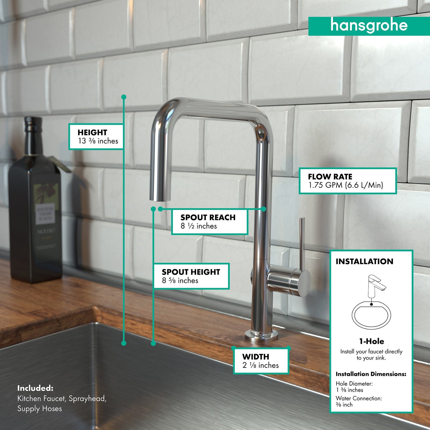 hansgrohe Talis N Kitchen Faucet, U-Style 1-Spray, 1.75 GPM