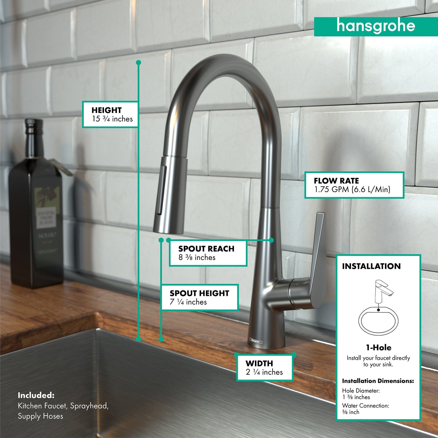 hansgrohe Talis S HighArc Kitchen Faucet, 2-Spray Pull-Down, 1.75 GPM