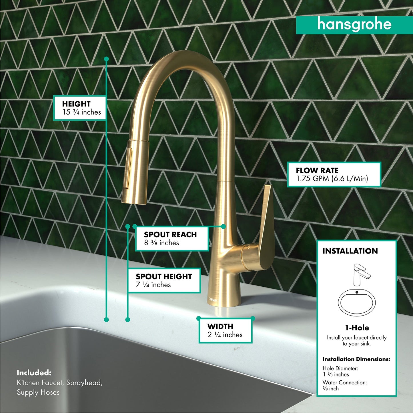 hansgrohe Talis S HighArc Kitchen Faucet, 2-Spray Pull-Down, 1.75 GPM