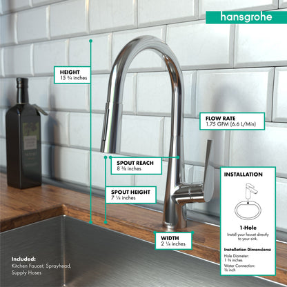 hansgrohe Talis S HighArc Kitchen Faucet, 2-Spray Pull-Down, 1.75 GPM